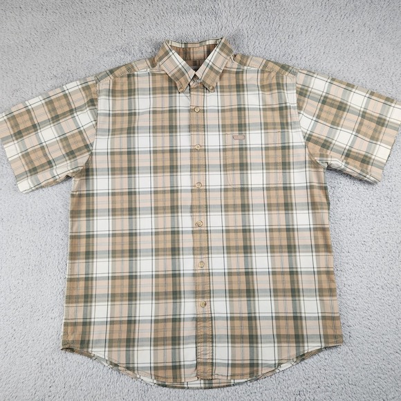 Carhartt Shirt Mens Large Brown Green Plaid Short Sleeve Button Down Workwear - Picture 3 of 16
